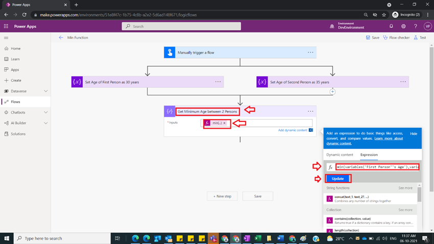 Usage of Min Function in Power Automate